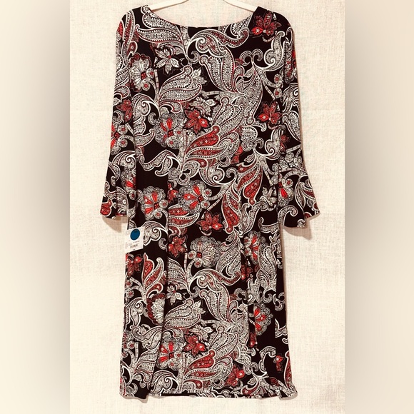 Liz Claiborne Dress Black and Red Paisley Long Sleeve NWT - Picture 2 of 5